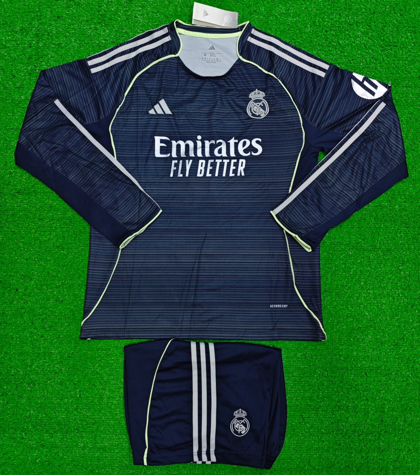 Real Madrid Premium Dark Navy Long Sleeve Jersey Set | Classic Fit Match Ready