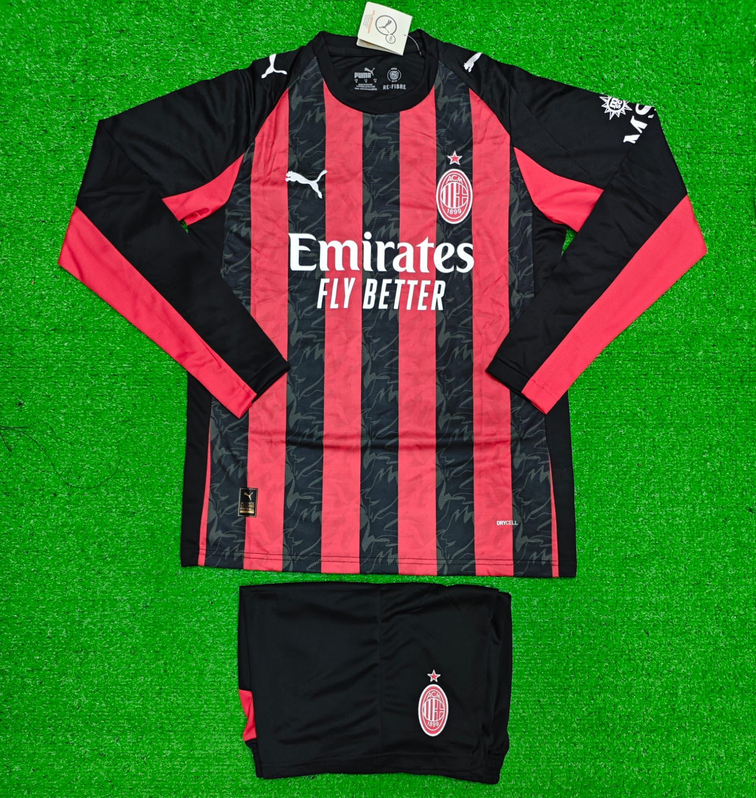AC Milan Classic Red & Black Long Sleeve Jersey Set | Premium Quality Match Ready